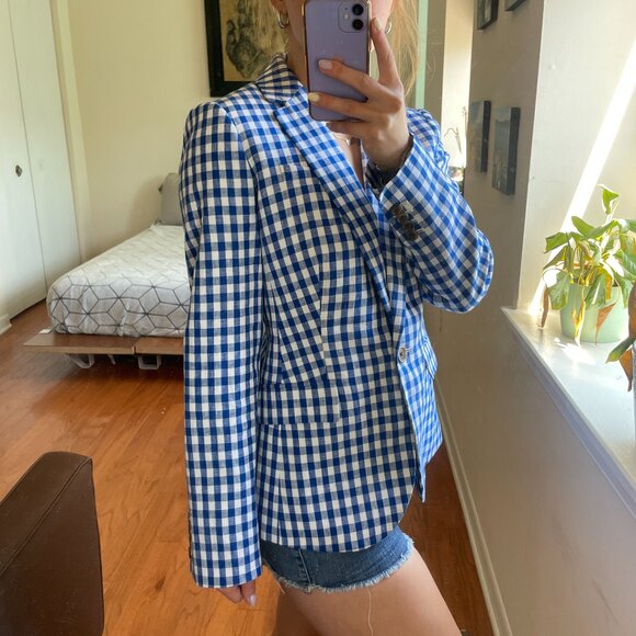 J. Crew One Button Gingham Print Blazer - Picture 4 of 5